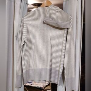 Striped Gray and White Sweater with Matching Hat